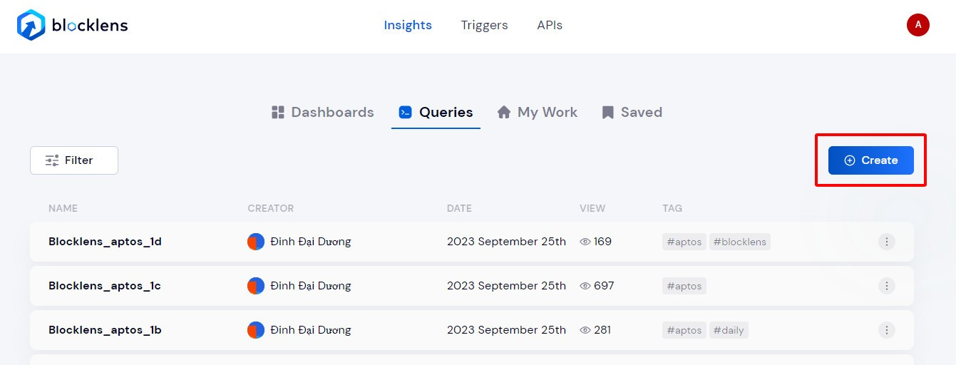 Log in to Blocklens and locate the &quot;Create&quot; button
